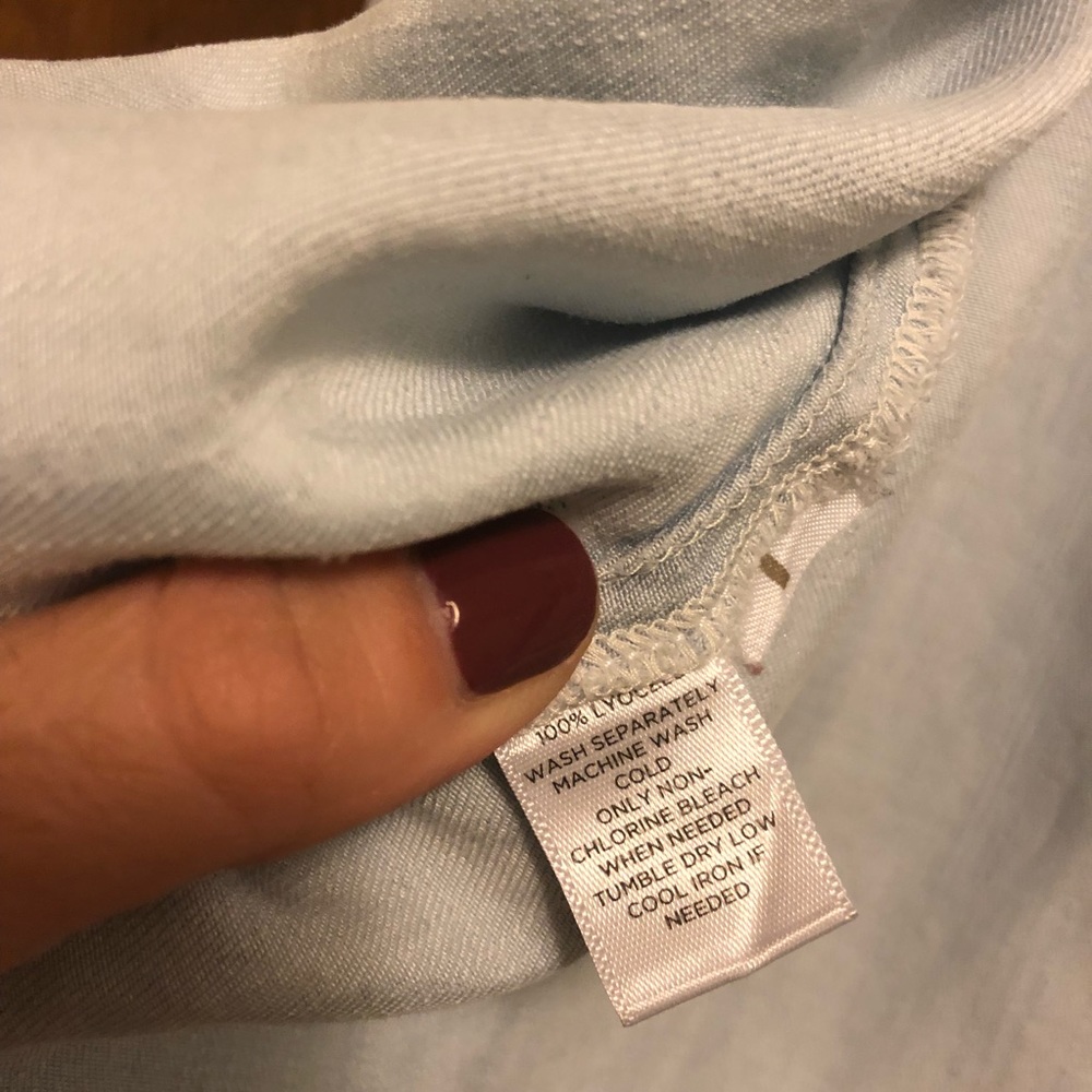 Loft Collarless, Button Down Chambray Tunic Top - image 4